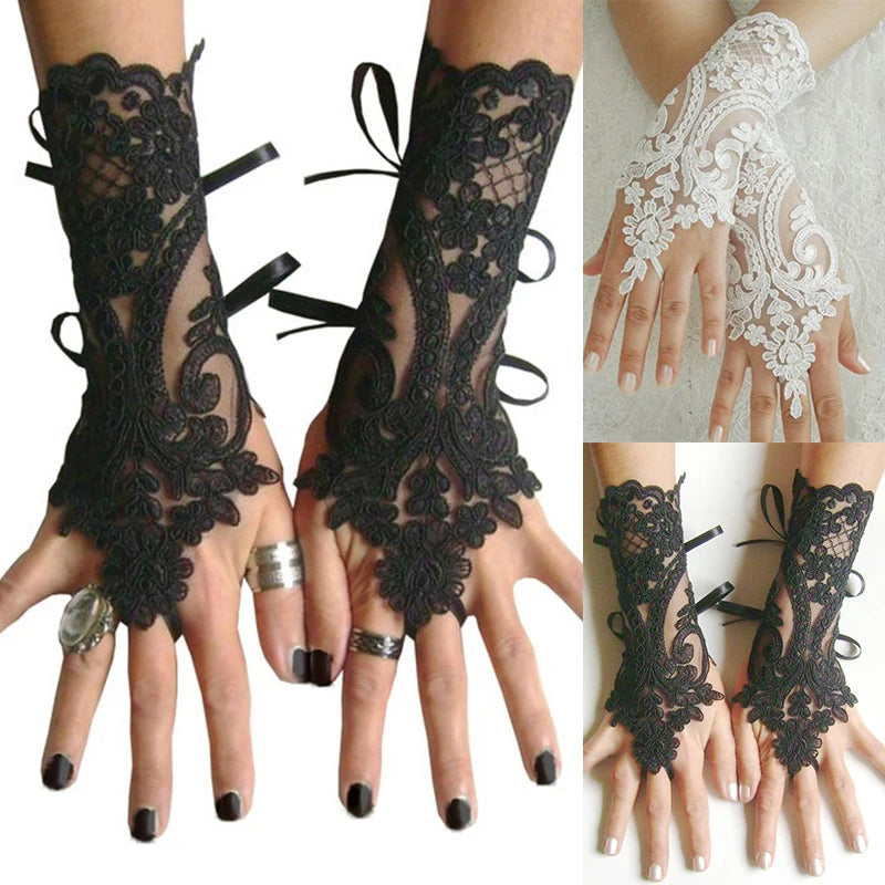 New Women Wedding Fingerless Gloves Lace White Black High Quality Mittens