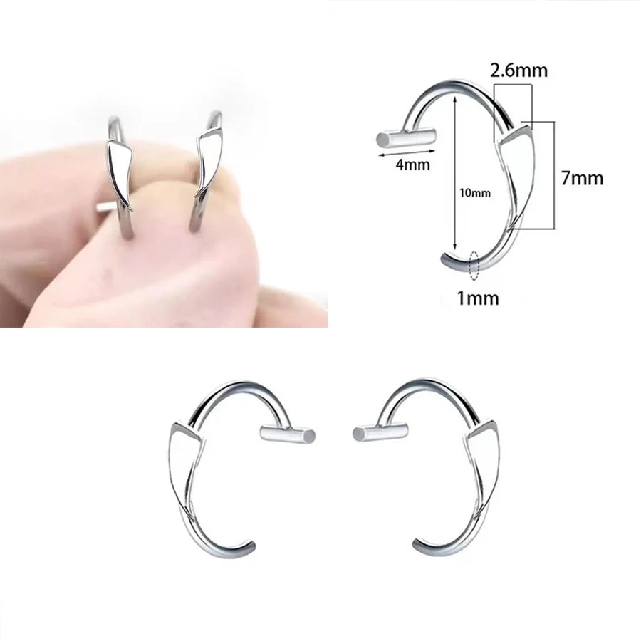 2PCS Trendy 10mm Stainless Steel Punk Clip on Fake Piercing Nose Wrap Lip