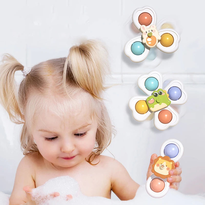 3 in 1 Suction Cups Spinning Top Toy Baby Game Infant Teether Relief Stress