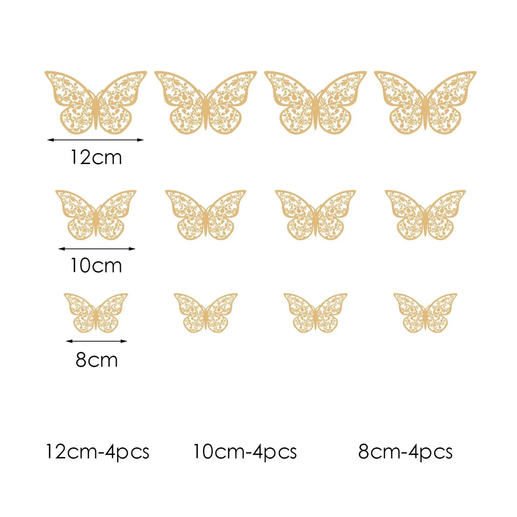 12pcs lot Metal Inspired Hollow 3D Paper Butterfly Decorations Parties