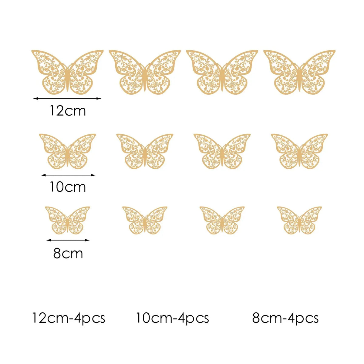 12pcs lot Metal Inspired Hollow 3D Paper Butterfly Decorations Parties