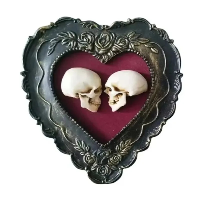 Framed Miniature Realistic Human Skulls Romantic Love Resin Skull Ornament