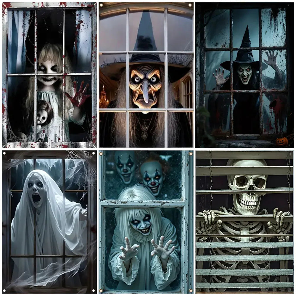 Scary Halloween Curtain Window Banner Horror Hanging Cloth Family Party Decor