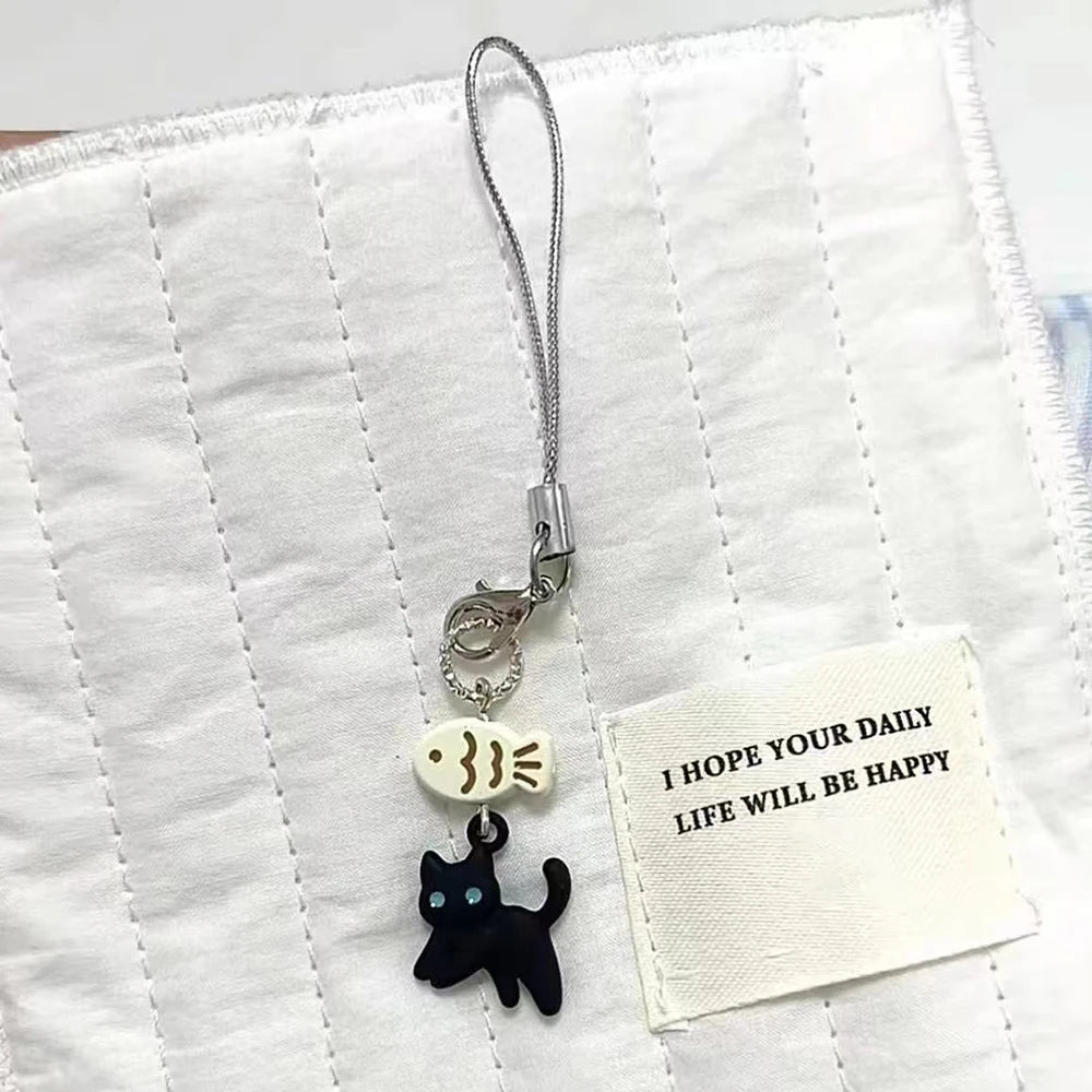 Cute Black Cat Keychain Cartoon Mobile Phone Charm