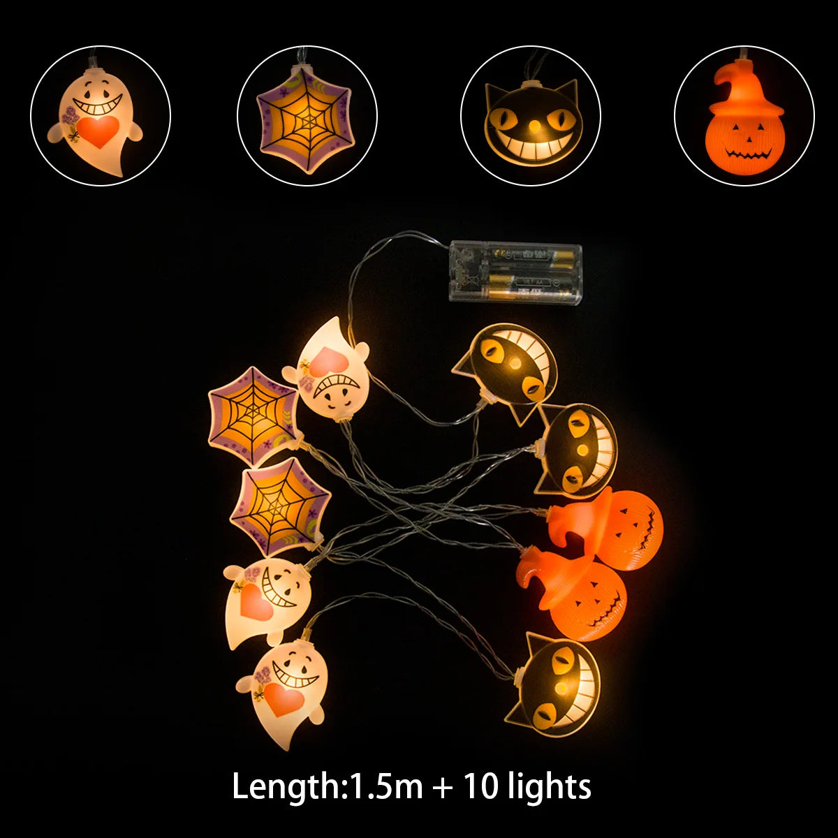 1.5m 10LED Horror Black Crow Bat LED Lights Halloween Party String Fairy Lights