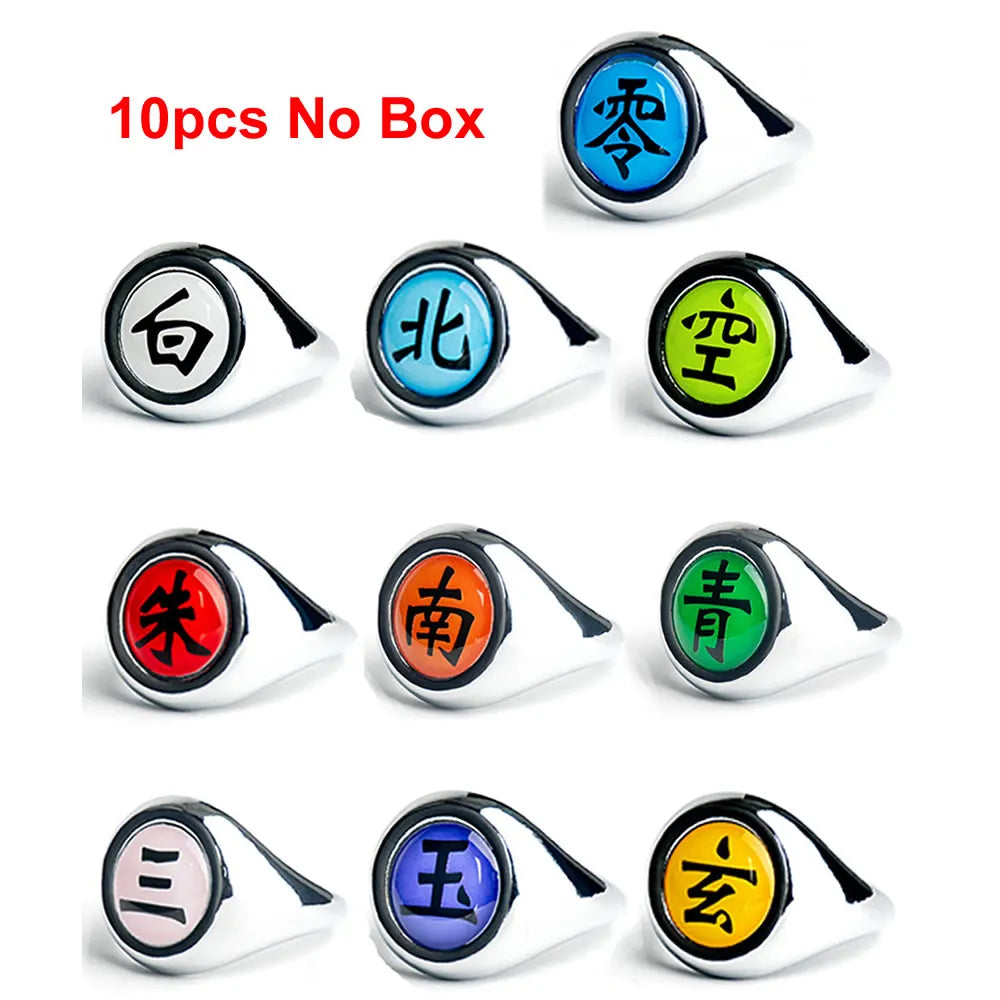10PCS Set Anime Akatsuki Itachi Metal Rings Cartoon Cool Cosplay Accessory