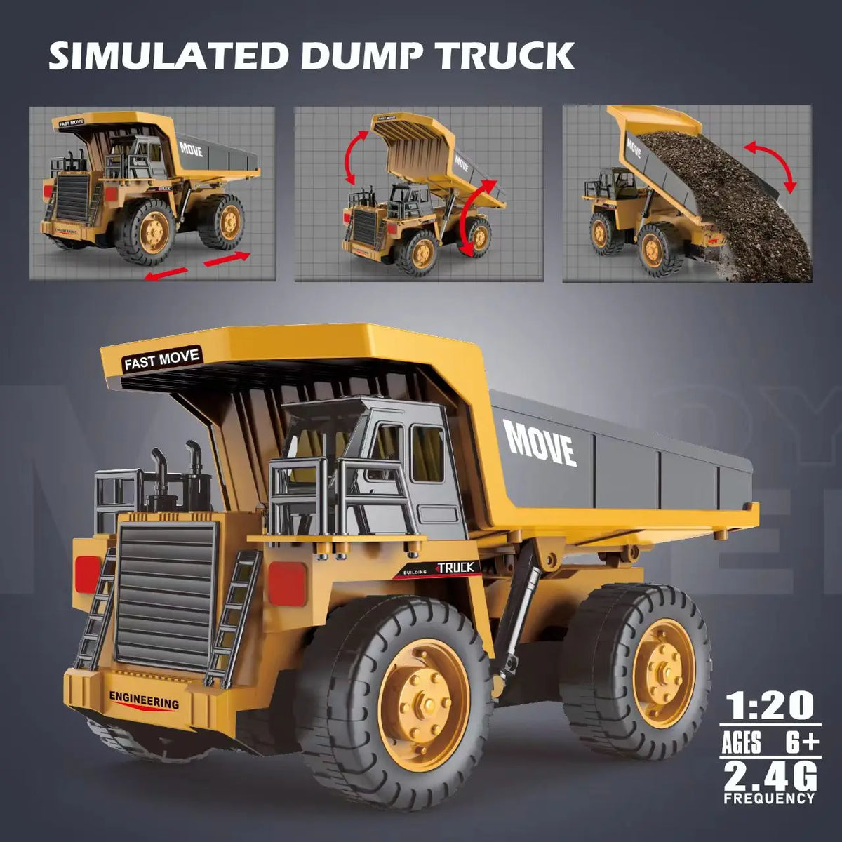 ZWN 1 16 1 20 Remote Control Excavator Dump Truck RC Model Car Toy