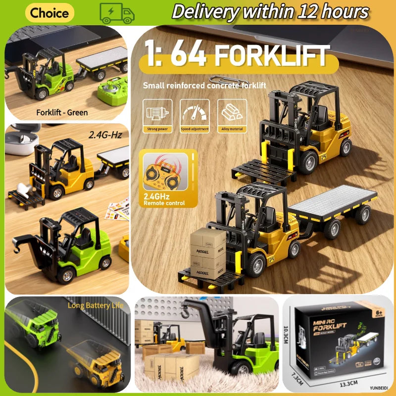 1:64 Remote Control Alloy Truck Forklift Trailer Worktop Mini Bluetooth RC