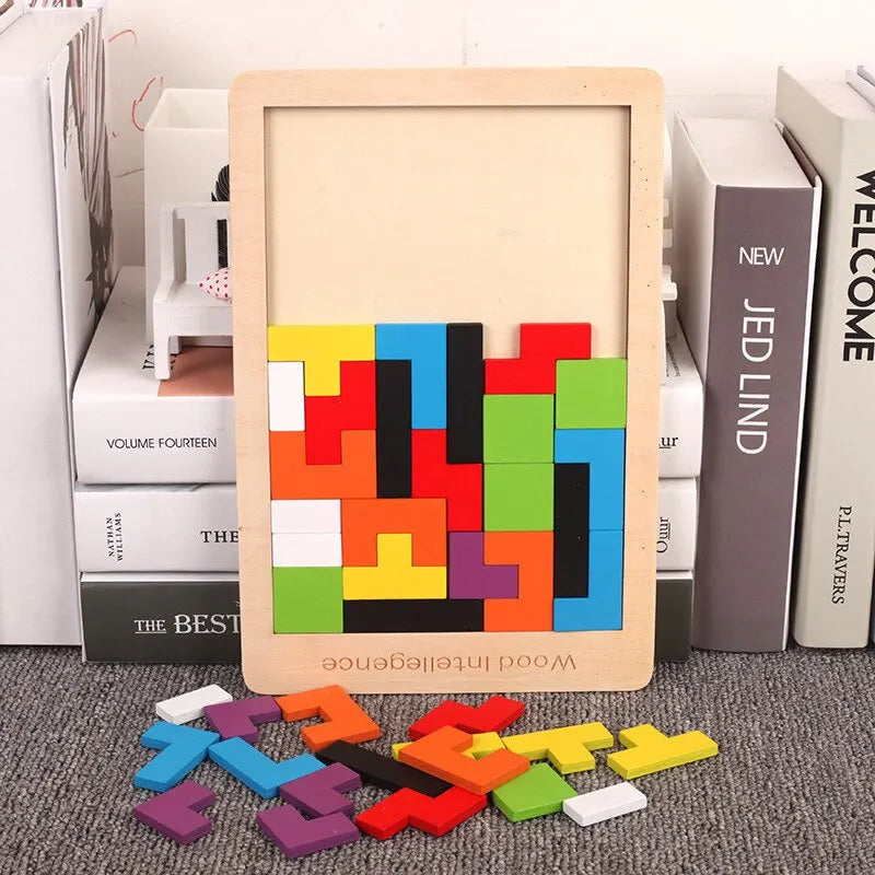 Wooden Blocks Puzzle Brain Teaser Tangram Jigsaw