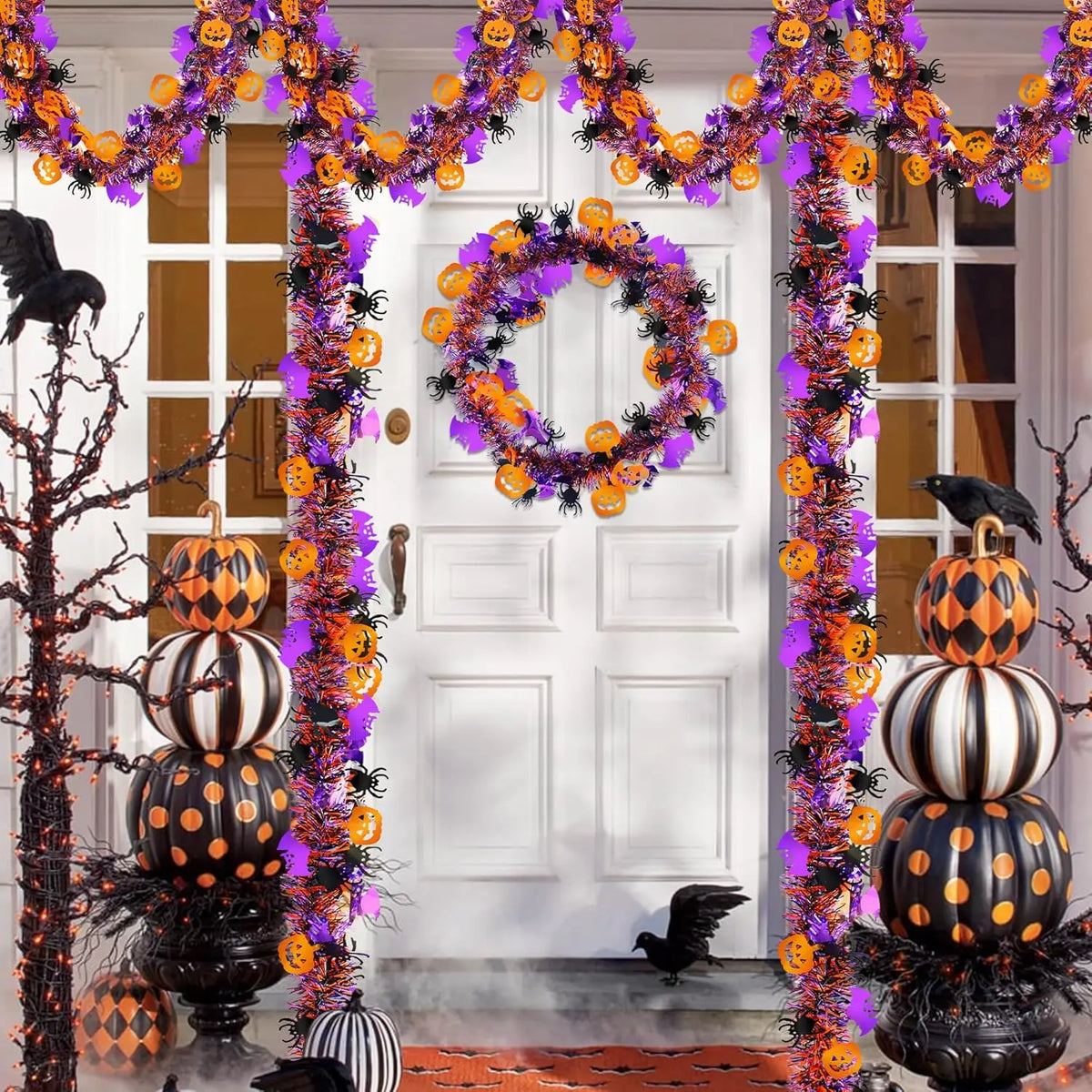 2m Halloween Tinsel Garland Pumpkin Spider Bat Shiny Metallic Twist Garland