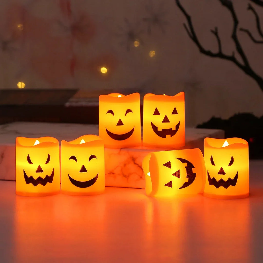 6Pcs LED Candle Light Battery Powered Pumpkin Skull Ghost Spooky Light