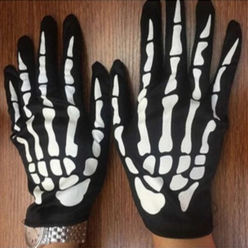 Halloween Gloves Black White Makeup Props Skull Ghost Claw