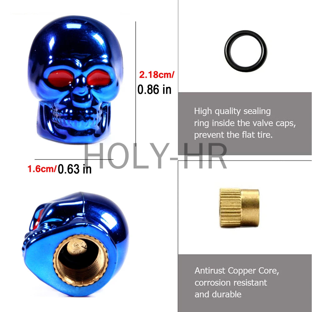 4Pcs Set Universal Car Skull Style Antirust Copper Core Motorcycle Bike Wheel
