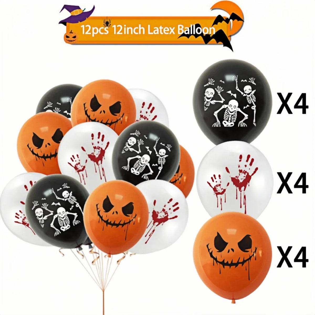 12-30pcs 12 In Latex Balloons 3 Styles Bloody Hand Skull Scary Expression Balloons