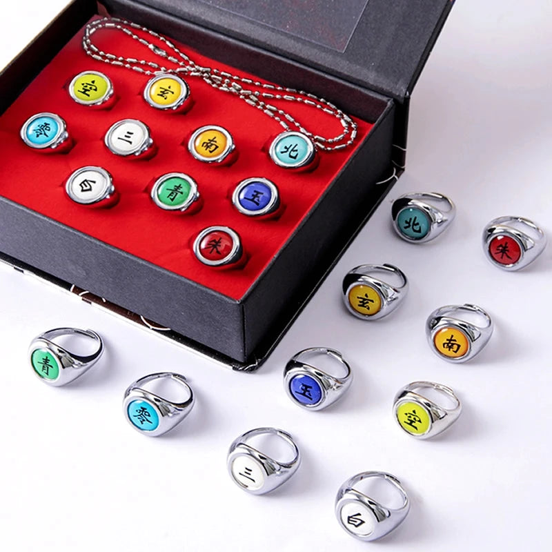 10PCS Set Anime Akatsuki Itachi Metal Rings Cartoon Cool Cosplay Accessory