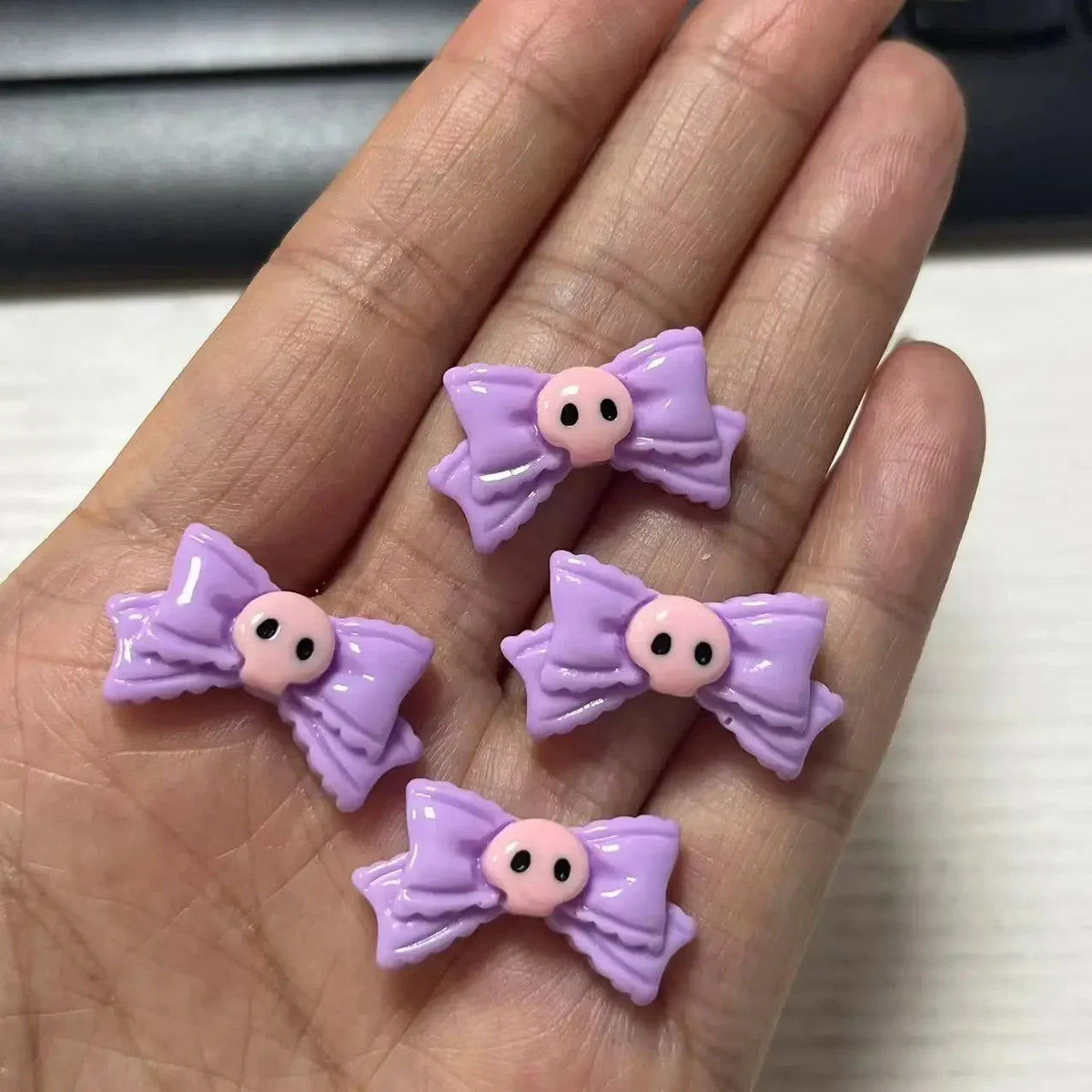 10pcs Macaron Color Skull Bow Skeleton Resin Handmade