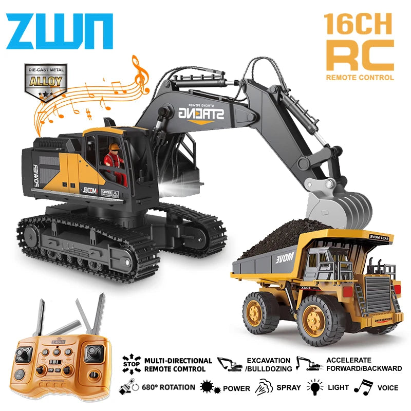 ZWN 1 16 1 20 Remote Control Excavator Dump Truck RC Model Car Toy
