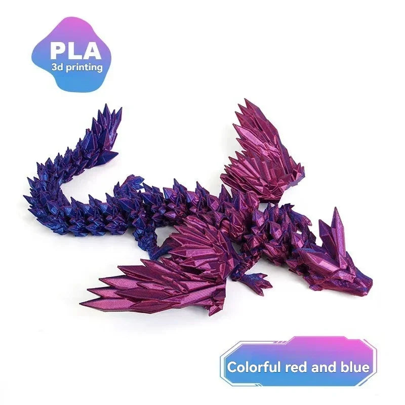 3D Printed Dragon Colorful Gem Dragon Figurines Movable Joint Rotatable