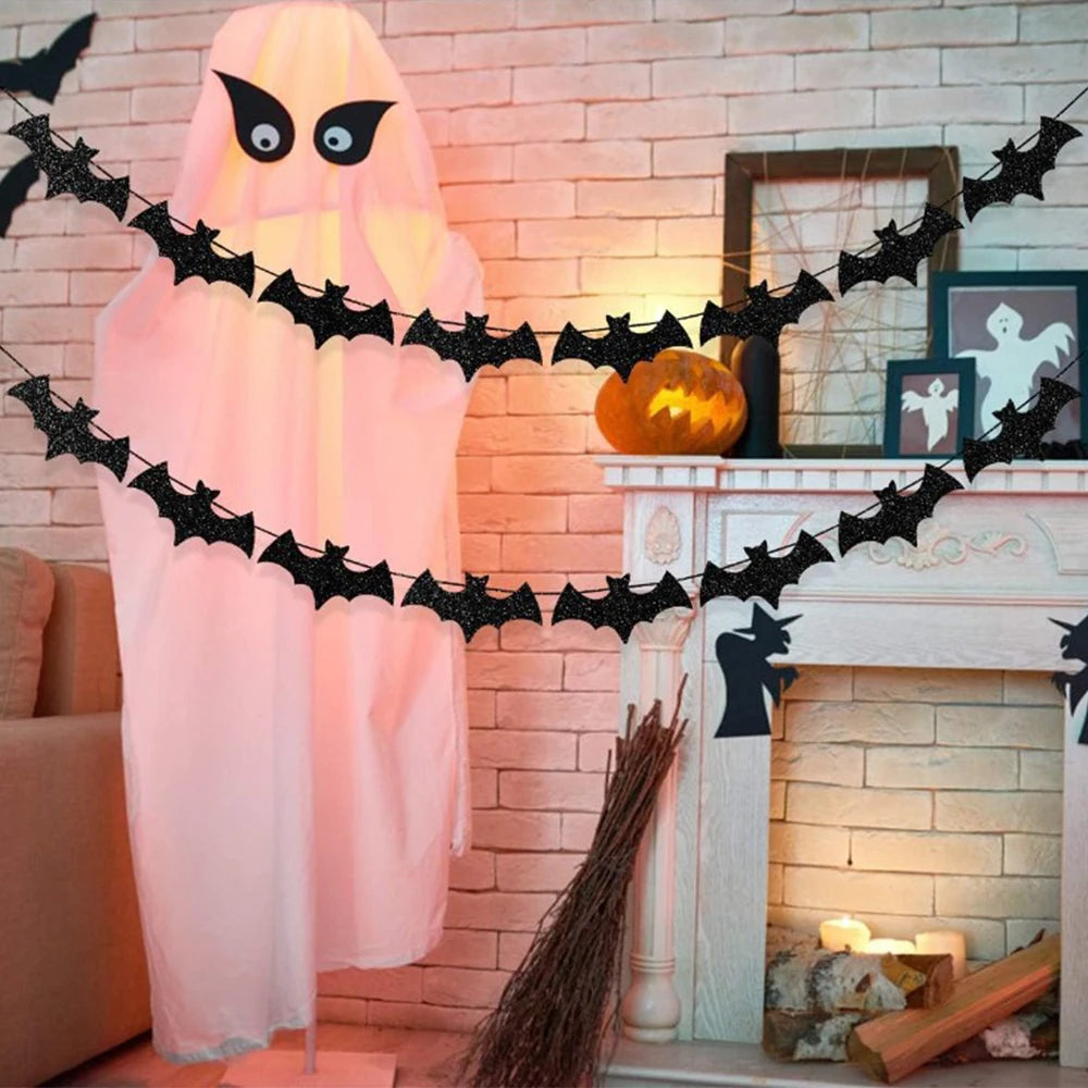 Runtowo 1set Paper Bat Banner Halloween Hanging Garland Flag Party Decor
