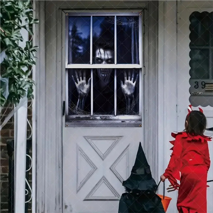 Scary Halloween Curtain Window Banner Horror Hanging Cloth Family Party Decor