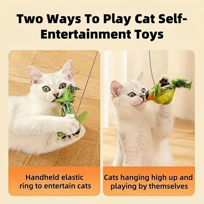 The Pet Cat Toy Emulates Sound Bird Amuse Cat Elastic Rope Relieve Boredom
