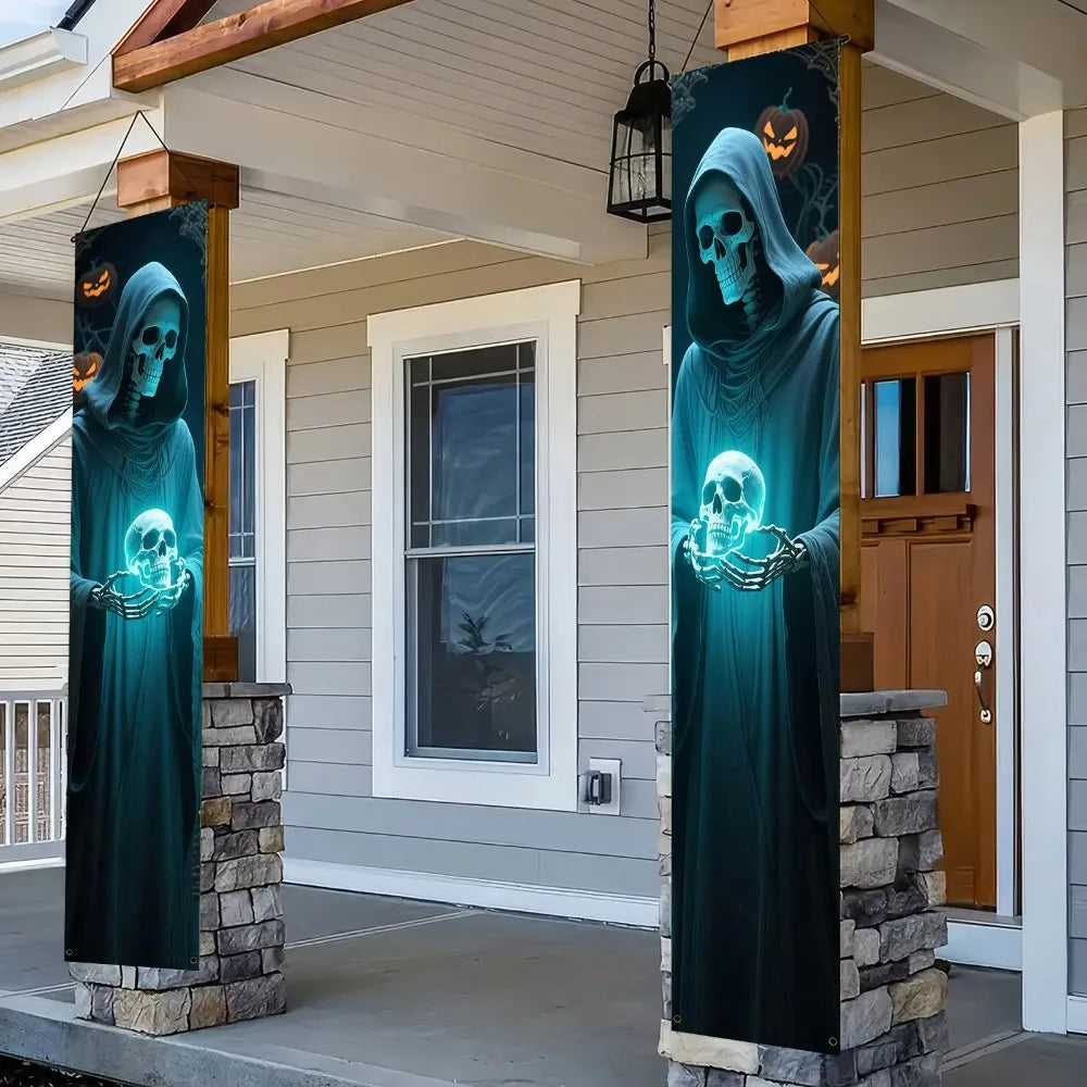 A pair Halloween decorative banners polyester skull figure design door wall