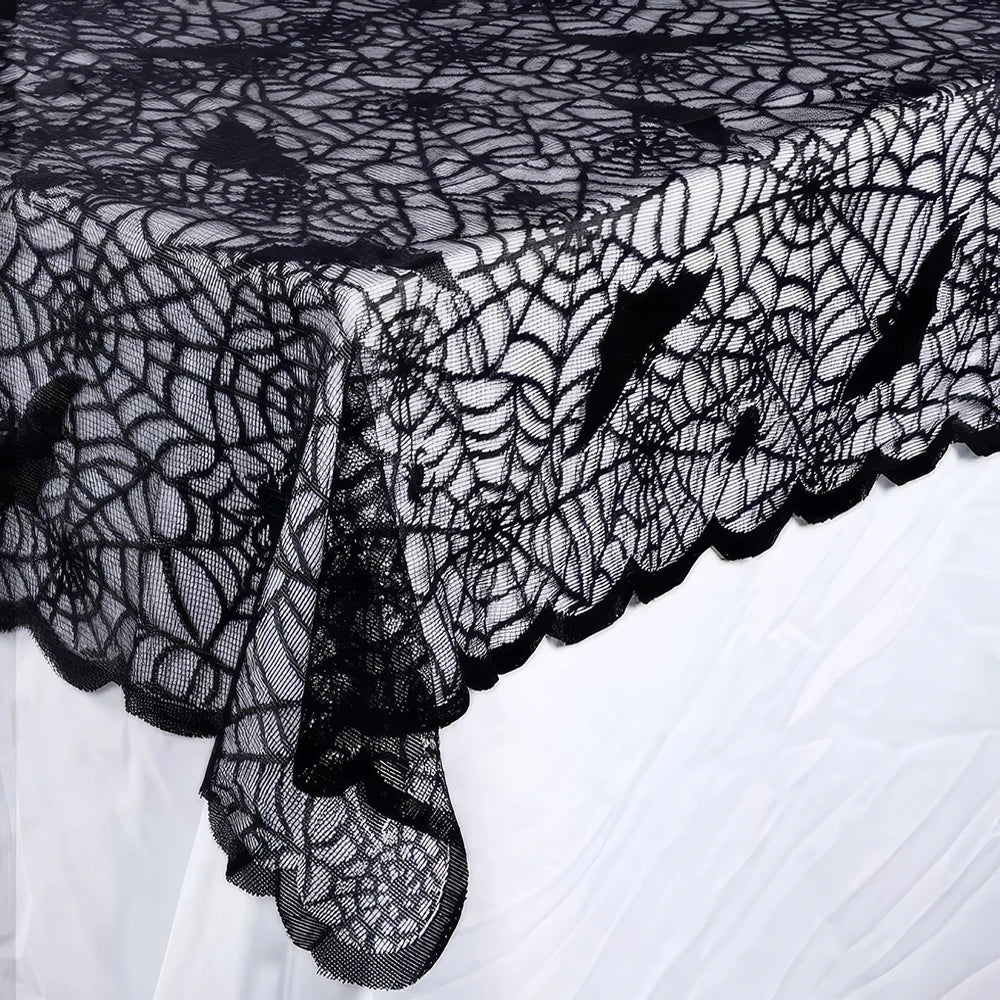 1 Piece Halloween Lace Tablecloth Bat Net Skull Pattern Rectangular Party