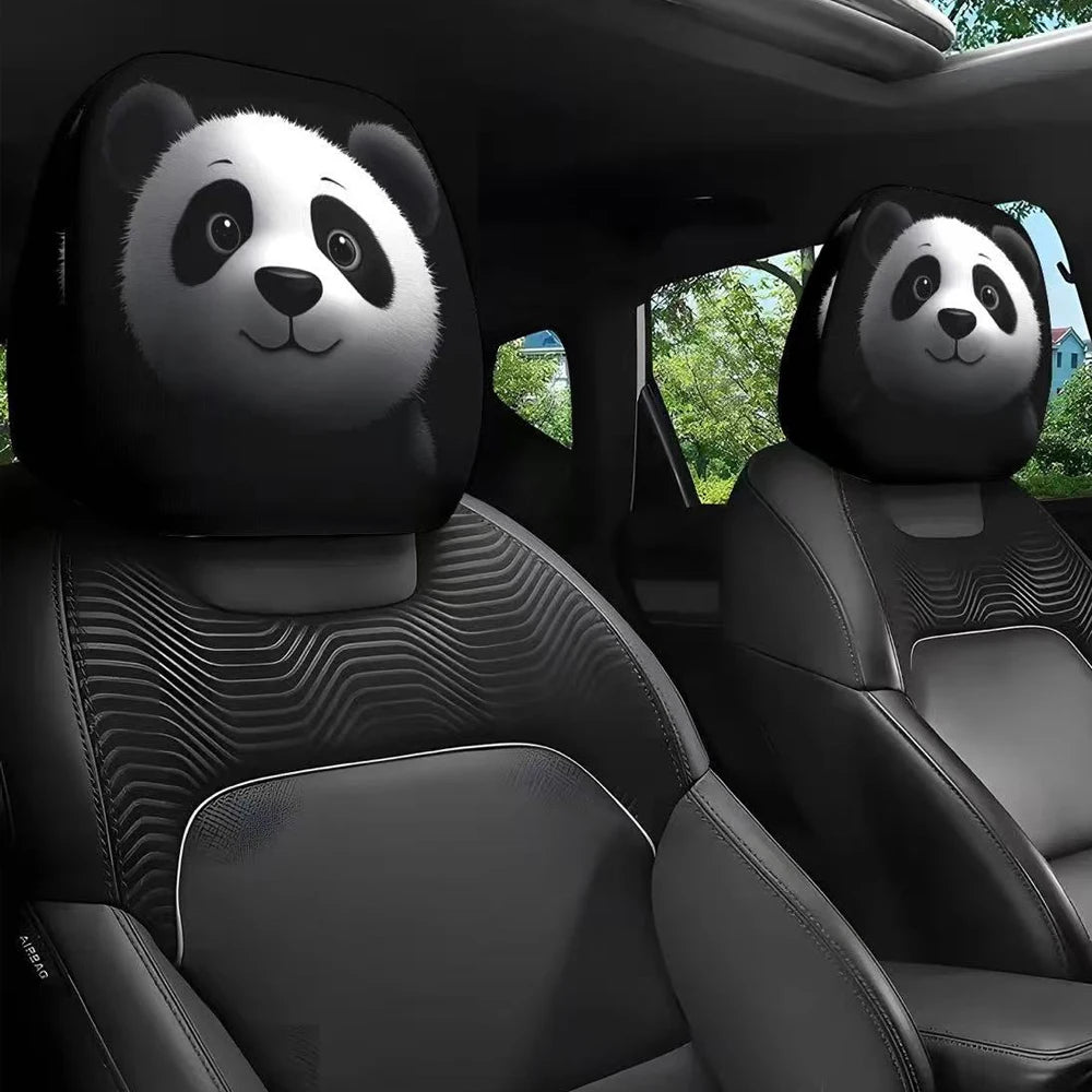 2PCS Funny Slanted Eyes Cartoon Print Car Headrest Halloween Christmas Holiday