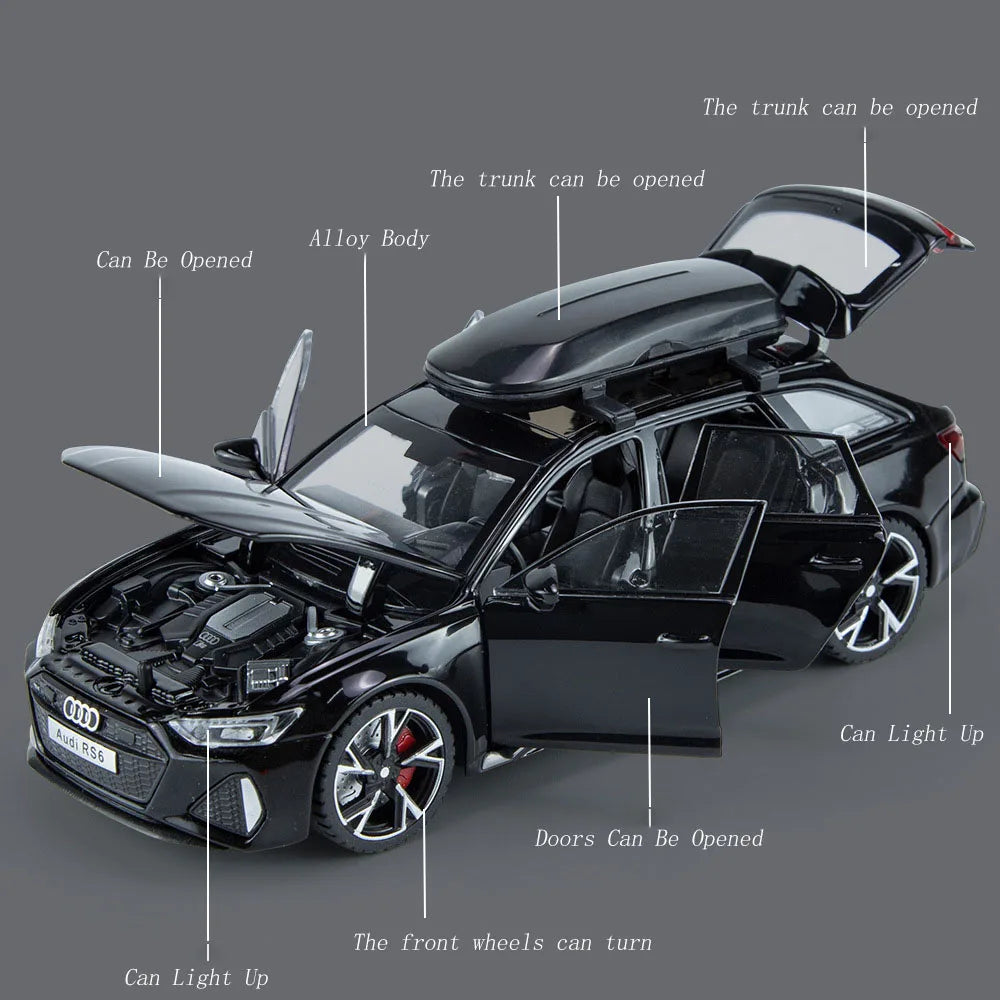 1 32 Audi RS6 Toy Car Model Sound Light Doors Opened Alloy Diecast