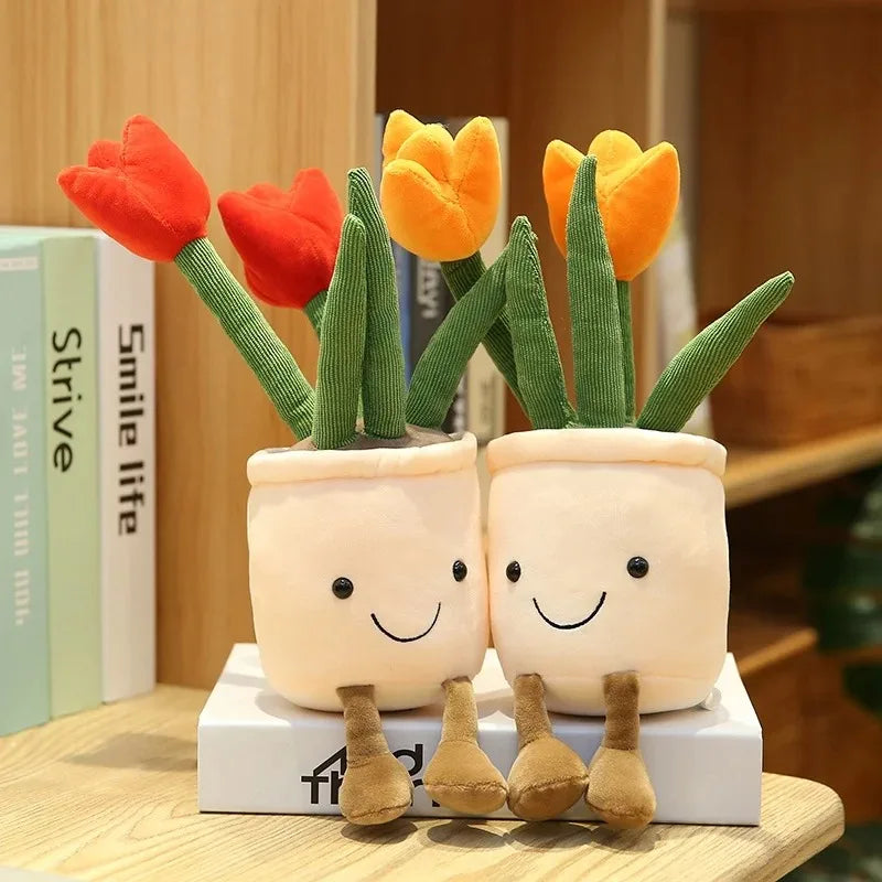 Lifelike Tulip Plant 33CM Plush Soft Stuffed Toys Potted Flower Bookshelf