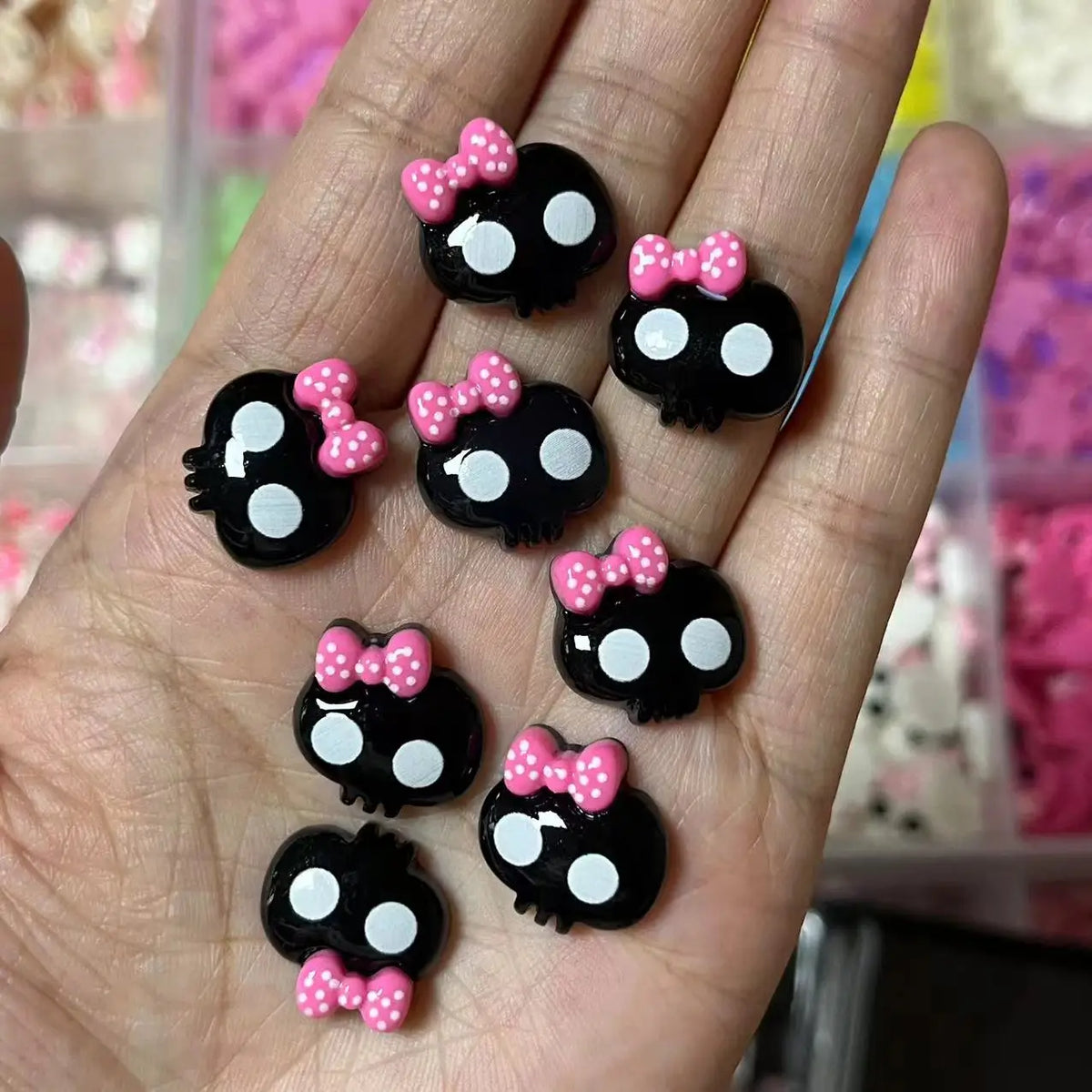10pcs Macaron Color Skull Bow Skeleton Resin Handmade