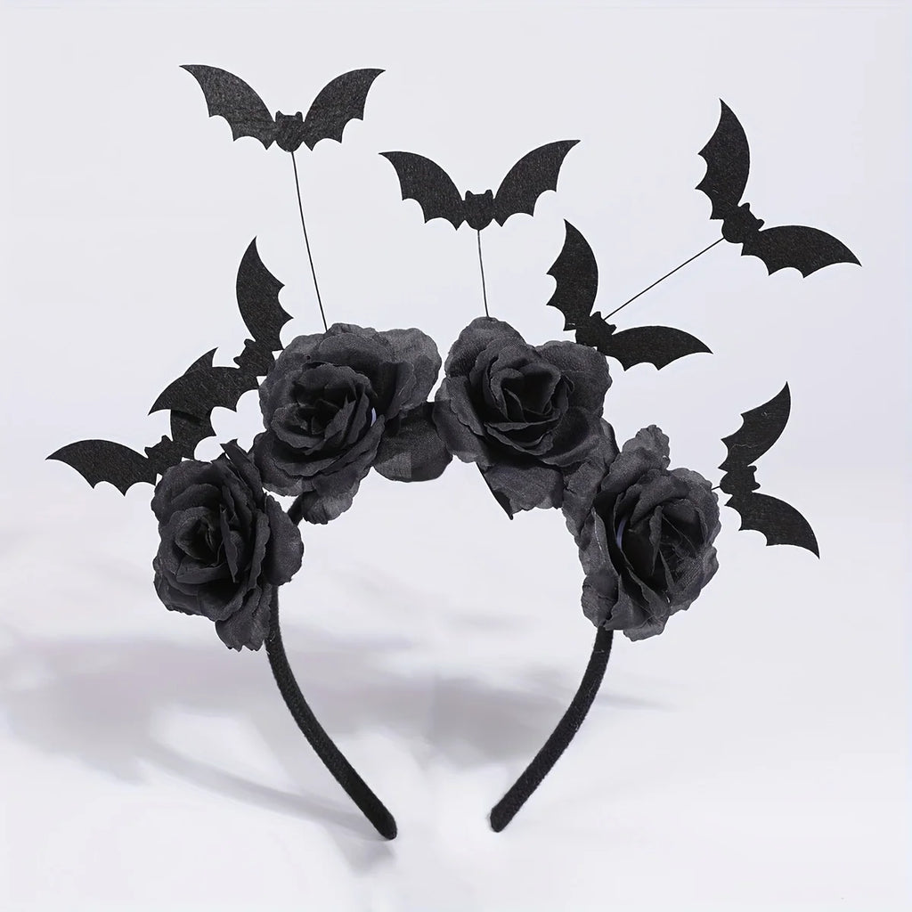 1pcs Halloween Party Headband Cute Witch Hat Black Artificial Flowers Gothic
