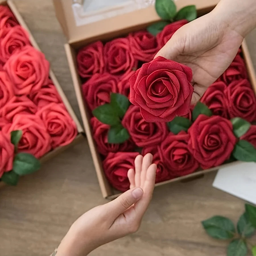 25pcs Artificial Flowers Fake Flowers Roses Stem DIY Wedding Bouquets