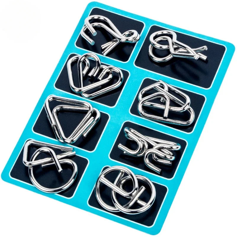 8Pcs Set Metal Montessori Puzzle Wire Mind Brain Teaser Puzzles Children Adults