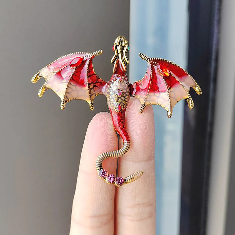 Fashion Enamel Dragon Brooches Men Women Rhinestone