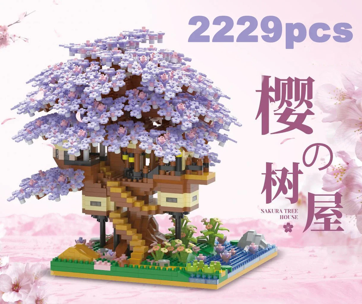 DIY Cherry Blossom Flower Tree Building Blocks House