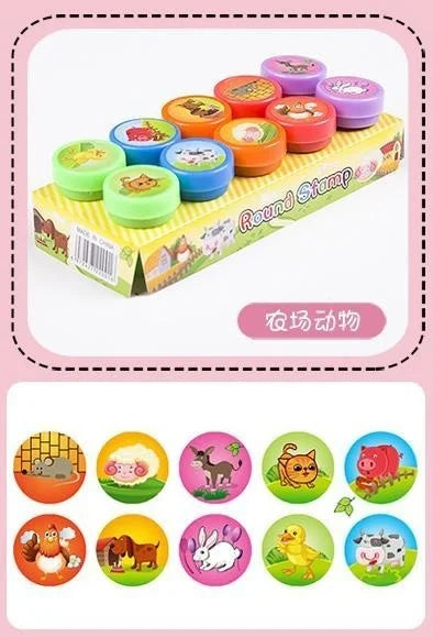 10pcs Assorted Stamps Self-ink Stamps Toy Stamps Smiley Face Seal Scrapbook