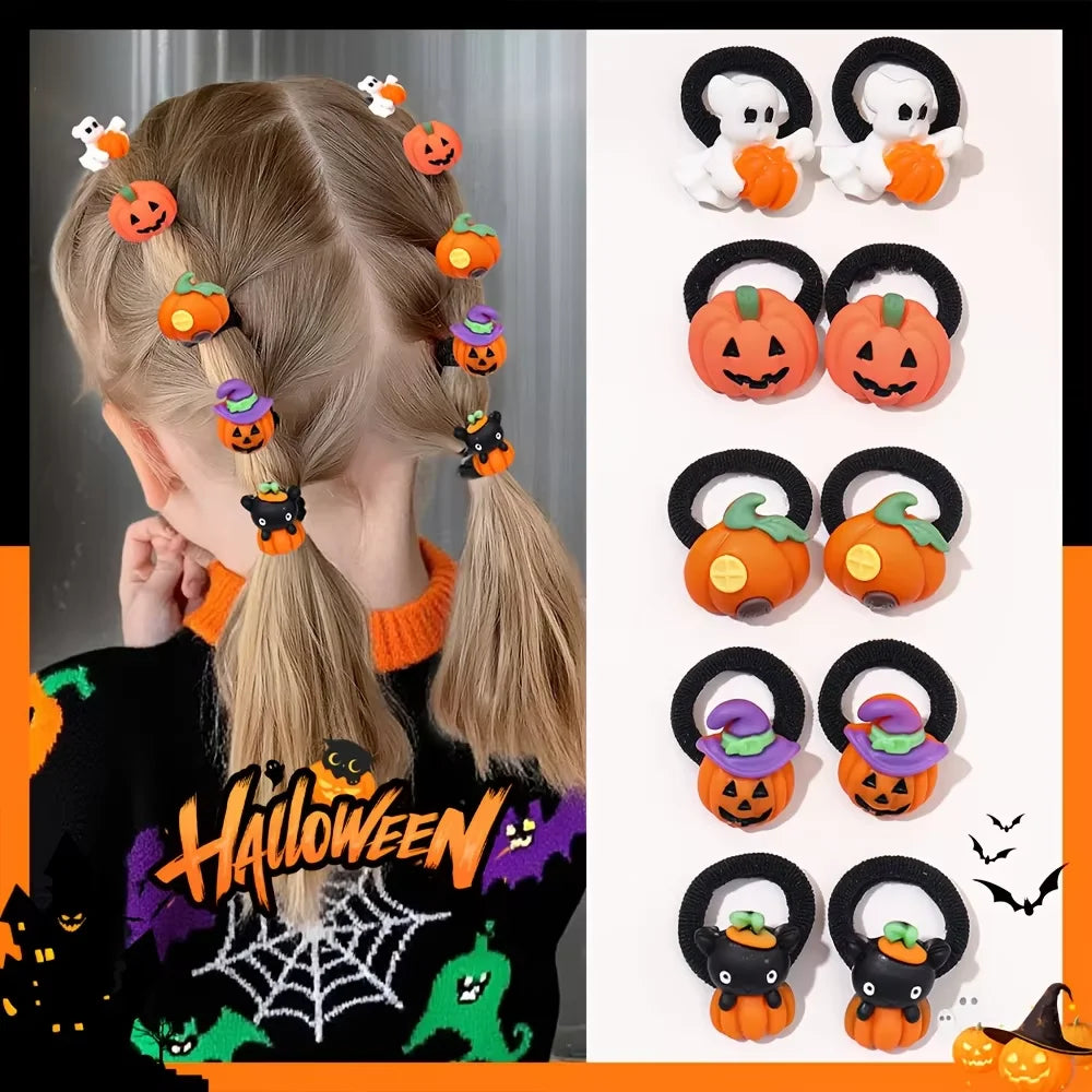10Pcs Children's Girls Halloween Hair Ring Pumpkin