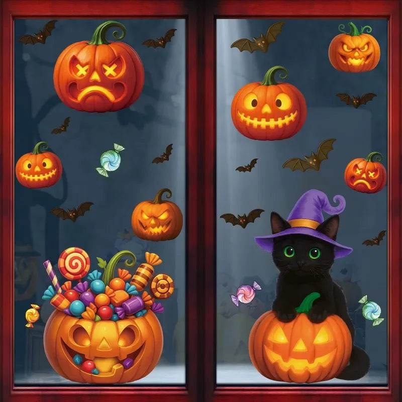 Halloween Window Glass Stickers Cartoon Pumpkin Bat