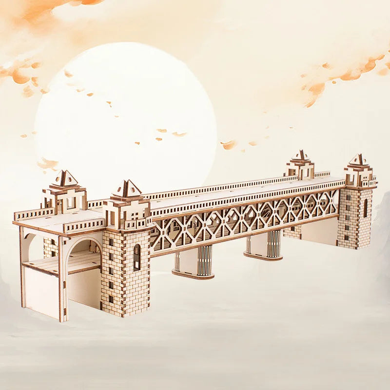 3D Wooden Puzzle Streetcar Sakura Journey Tram Station Retro Bus Model DIY