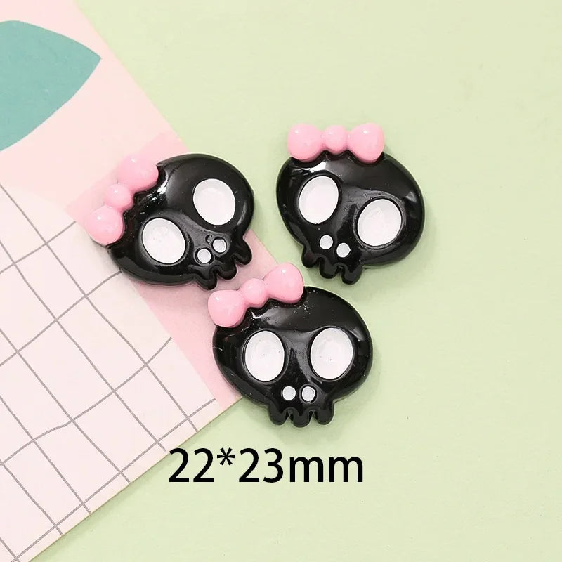 10pcs Macaron Color Skull Bow Skeleton Resin Handmade