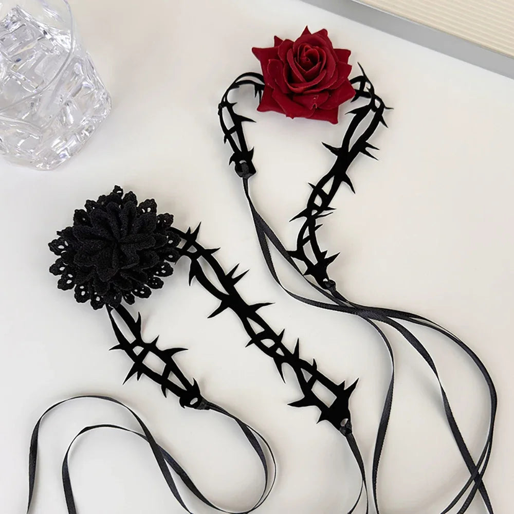 1PC Ladies Gothic Style Rose Thorn Necklaces