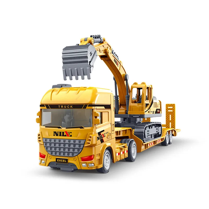 Scale Simulation Container Engineering Car Set Inertial Excavator Transport