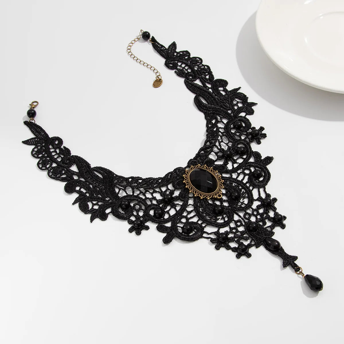 Fashion New Vintage Gem Black Lace Bead Necklace