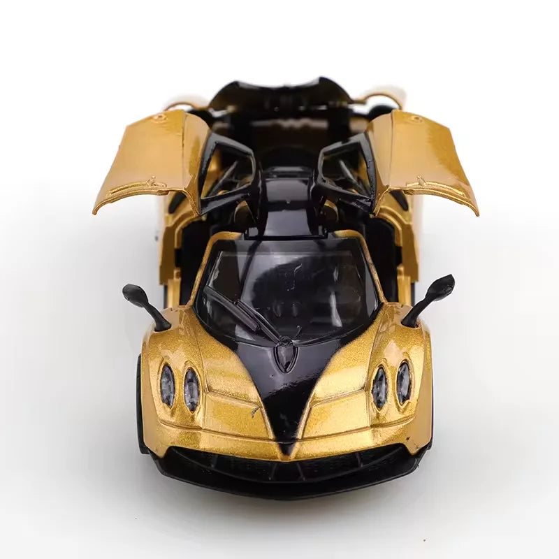 1 43 Scale Gold Pullback Racing Car Die-Cast Metal Three Doors Open
