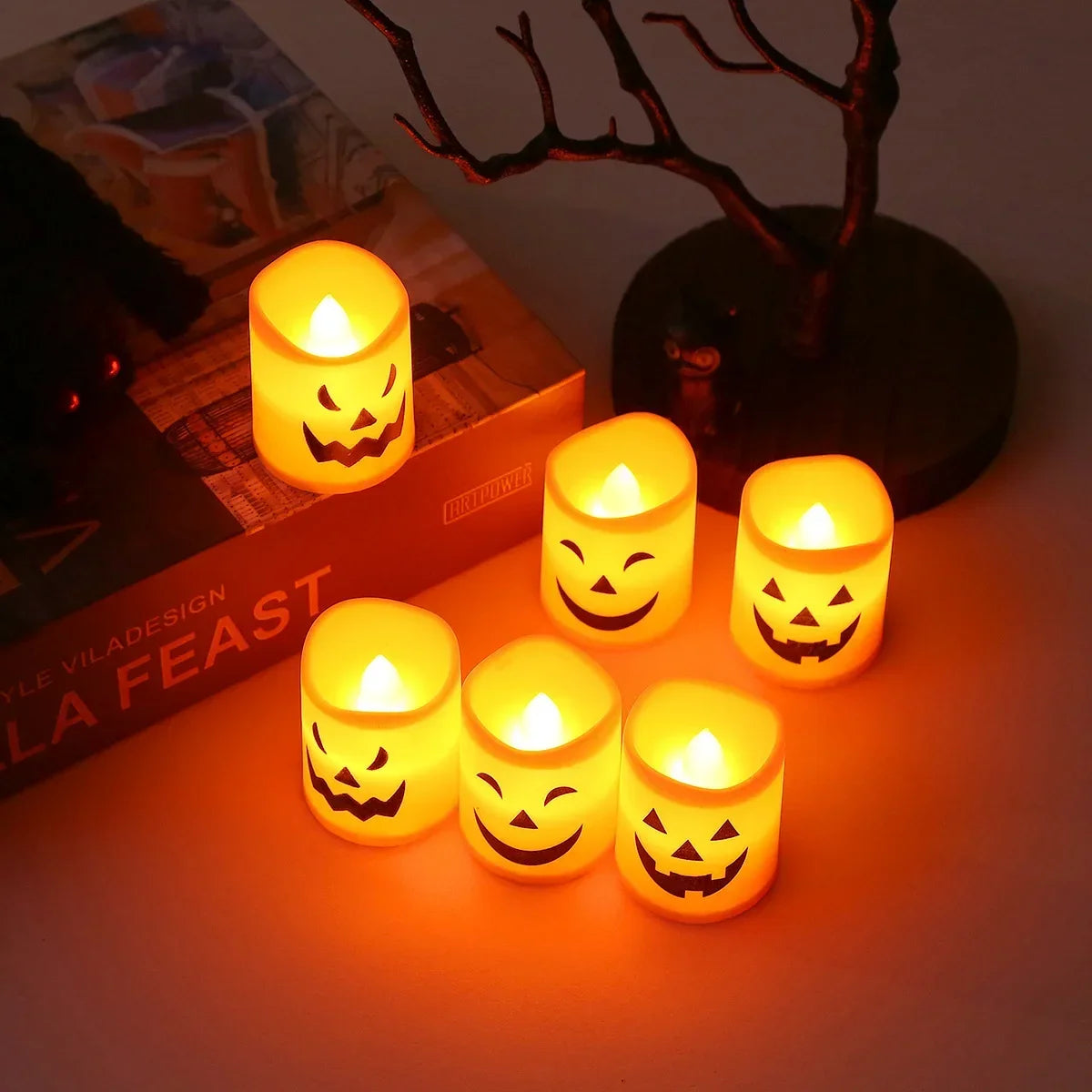 6Pcs LED Candle Light Battery Powered Pumpkin Skull Ghost Spooky Light
