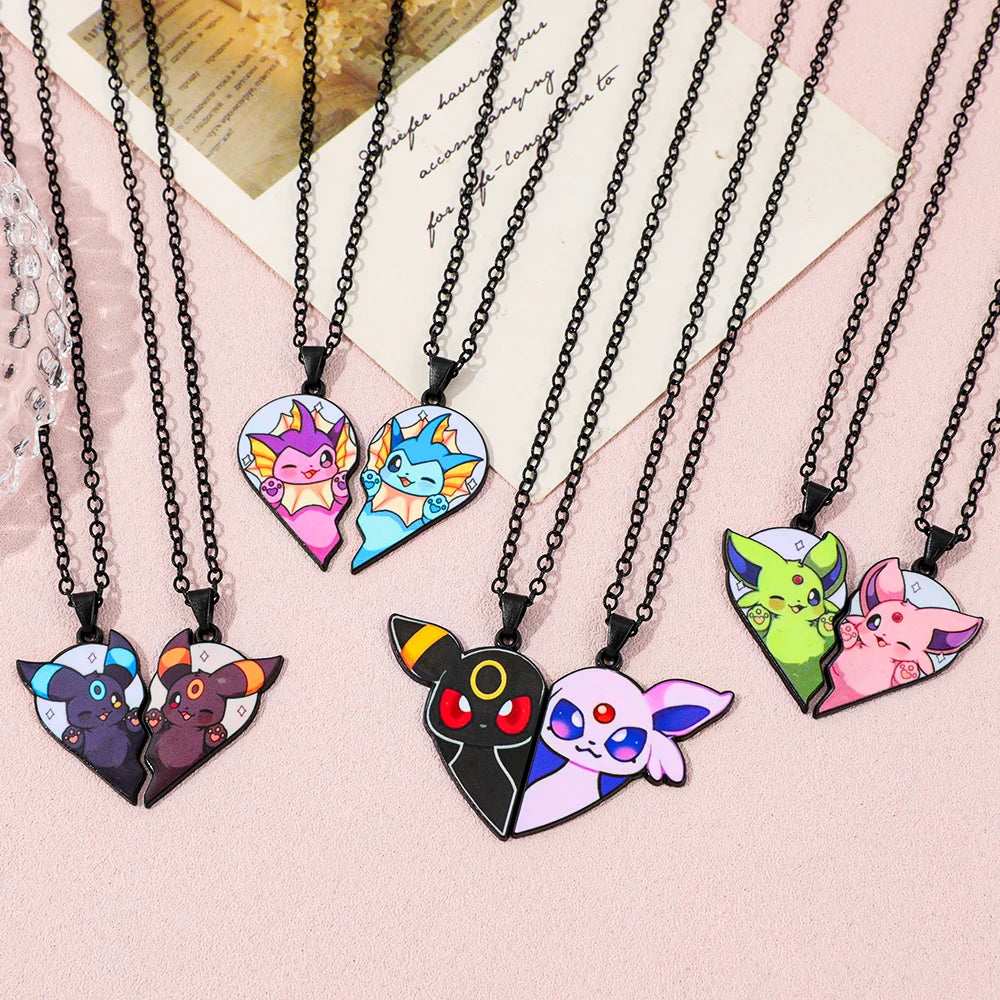 2-piece Cute Eevee Cartoon Pendant Necklace Metal