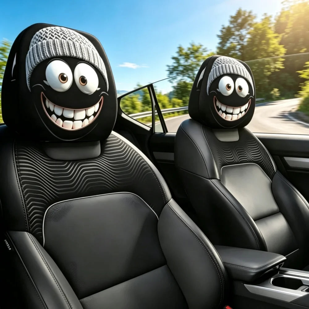 Universal Funny Emoji Meme Car Print Headrest Pillow Cover - Fun Quirky Car Headrest Accessory