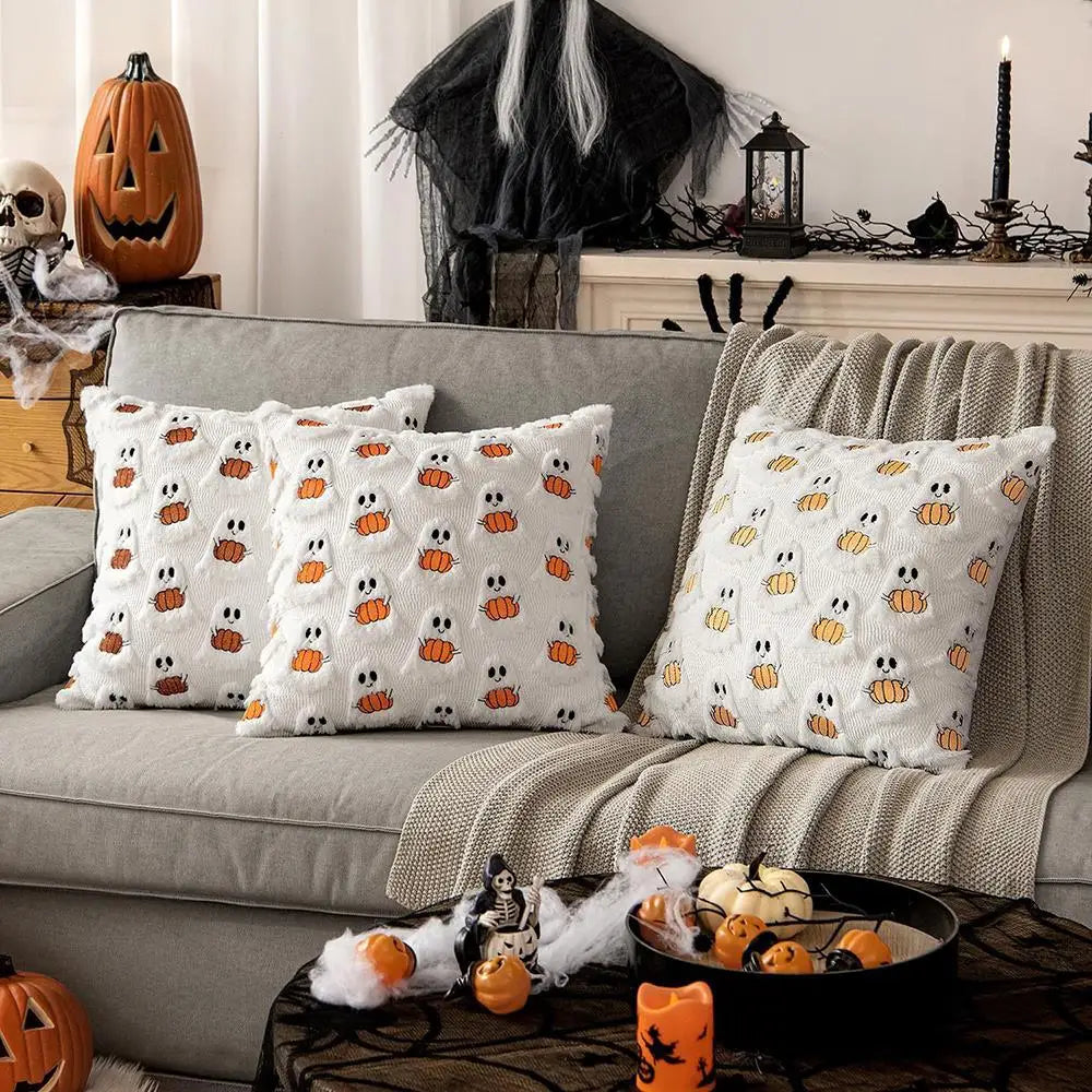 Ghost Pumpkin Plush Faux Fur Pillow Covers Soft