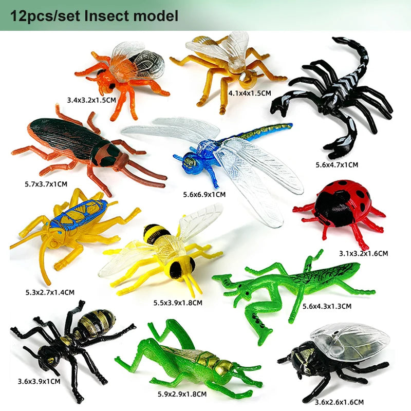 12pcs Wild Insect Animals Model Set Butterfly Scorpion Mantis Cicada Lizard